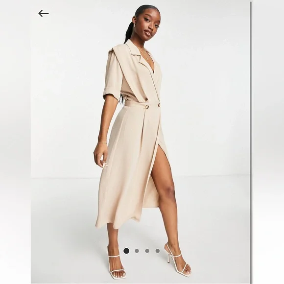 ASOS DESIGN- wrap tax midi dress with shoulder pads - Picture 1 of 6